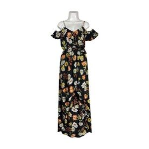 Privy Floral Dress Women Small Off Shoulder Black Boho Festival Sundress Cottage